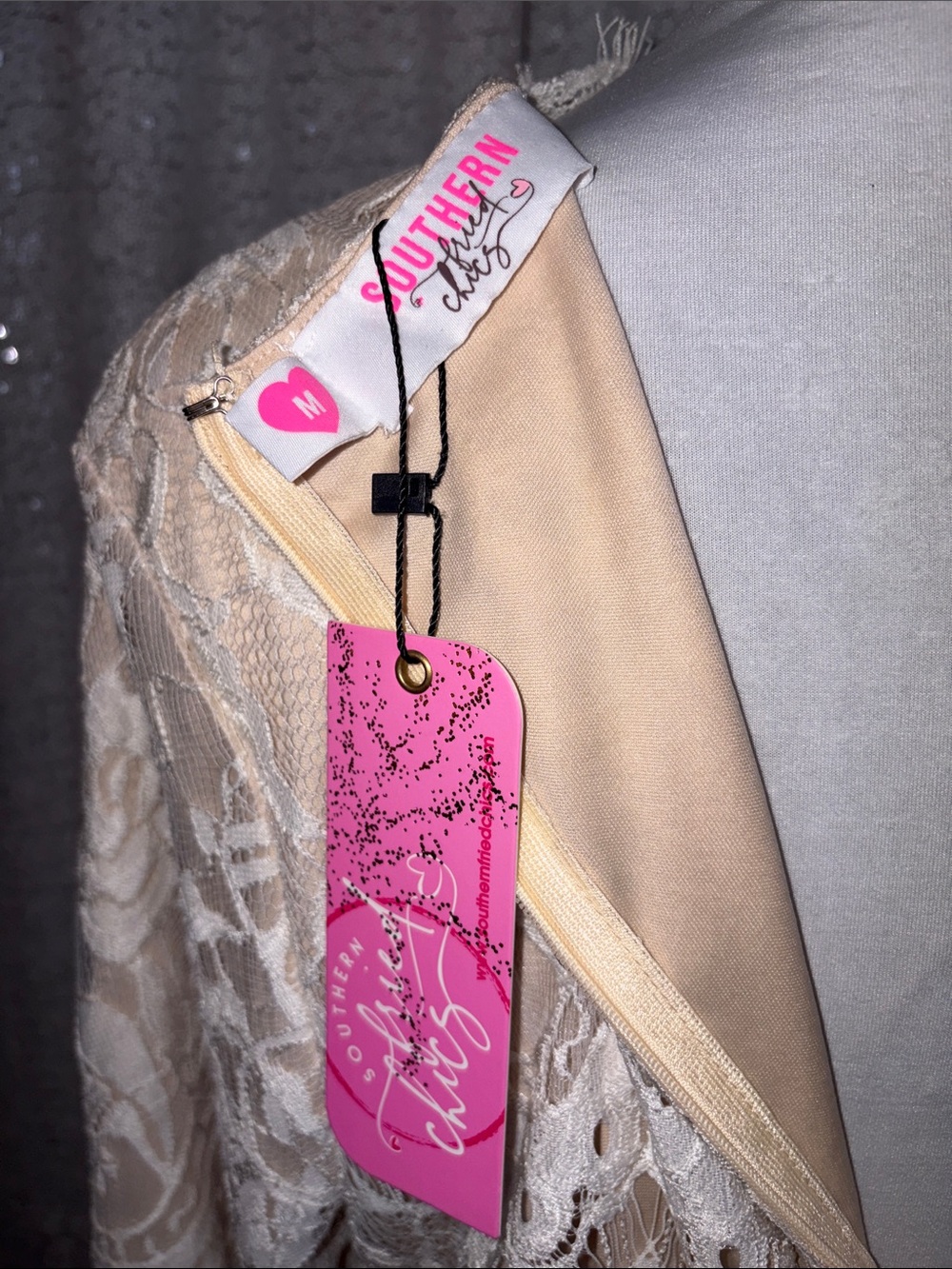 Southern Fried Chics Ivory Lace V-Neck Long-Sleeve Dress - Picture 5 of 5